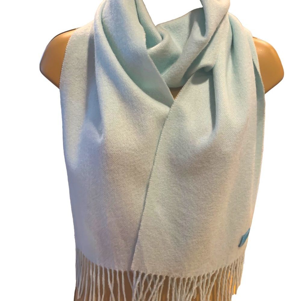Coach Wool Cashmere Teal‎ Winter Fringed Scarf